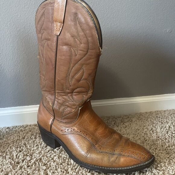 Vtg Laredo Brown Nico Leather Western Style Boots Men\'s Size 10EE Distressed USA main image 10